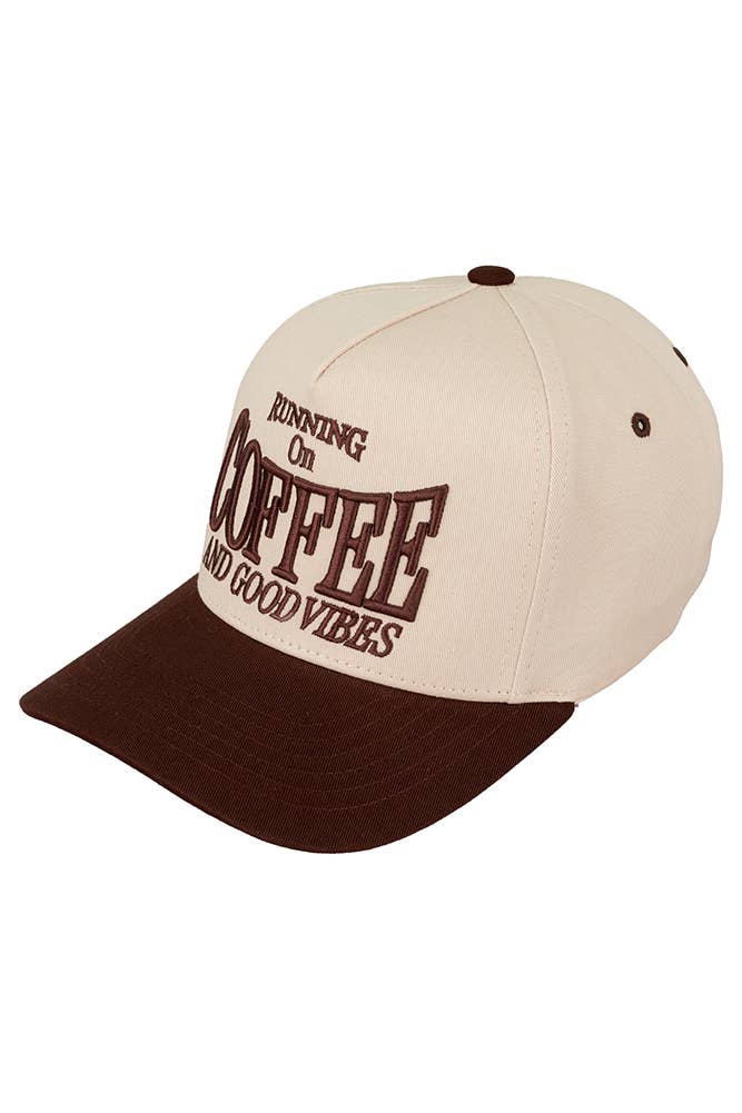 “Running on Coffee & Good Vibes” Embroidered Hat • Cute Trucker Hat • Aesthetic Coffee Lover Cap