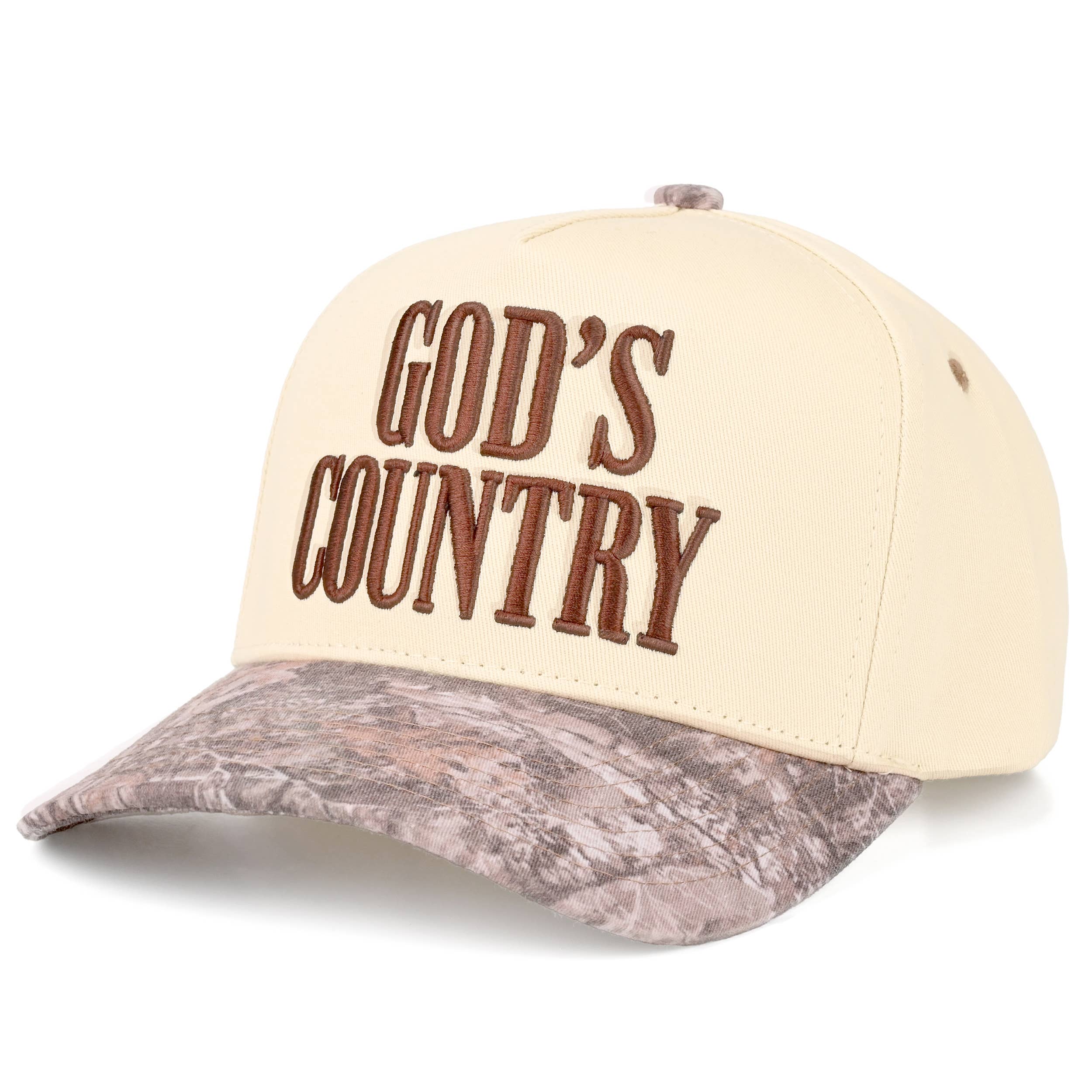 Embroidered “God’s Country” Hat • Western Trucker Hat • Country Style Two-Tone Cap