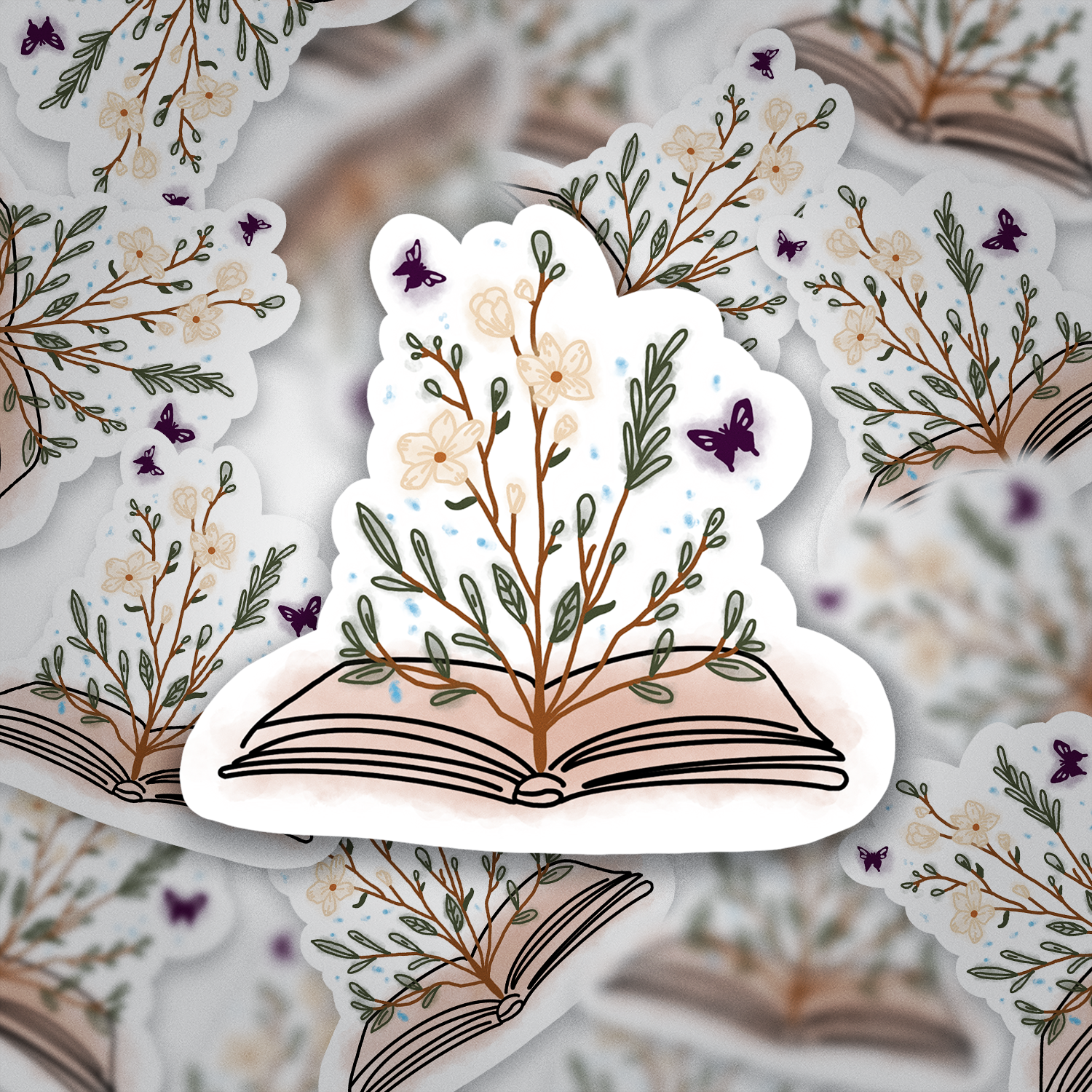 Floral Book Sticker – Butterfly Aesthetic Vinyl Decal, Plant Lover Gift, Botanical Reading Sticker for Bookworms & Journals