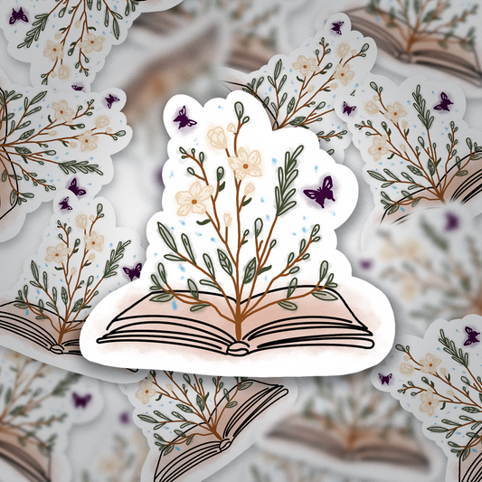 Floral Book Sticker – Butterfly Aesthetic Vinyl Decal, Plant Lover Gift, Botanical Reading Sticker for Bookworms & Journals