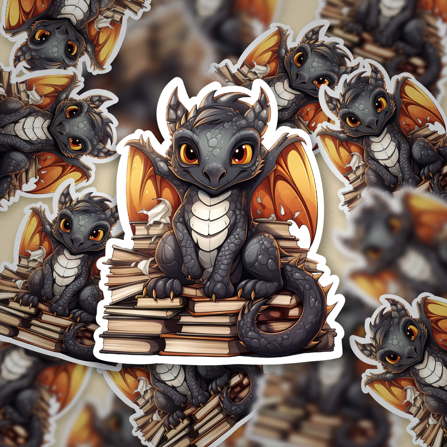 Baby Dragon Book Stack Sticker – Fantasy Vinyl Decal for Book Lovers, Cute Dragon Reading Sticker, Bookish Gift