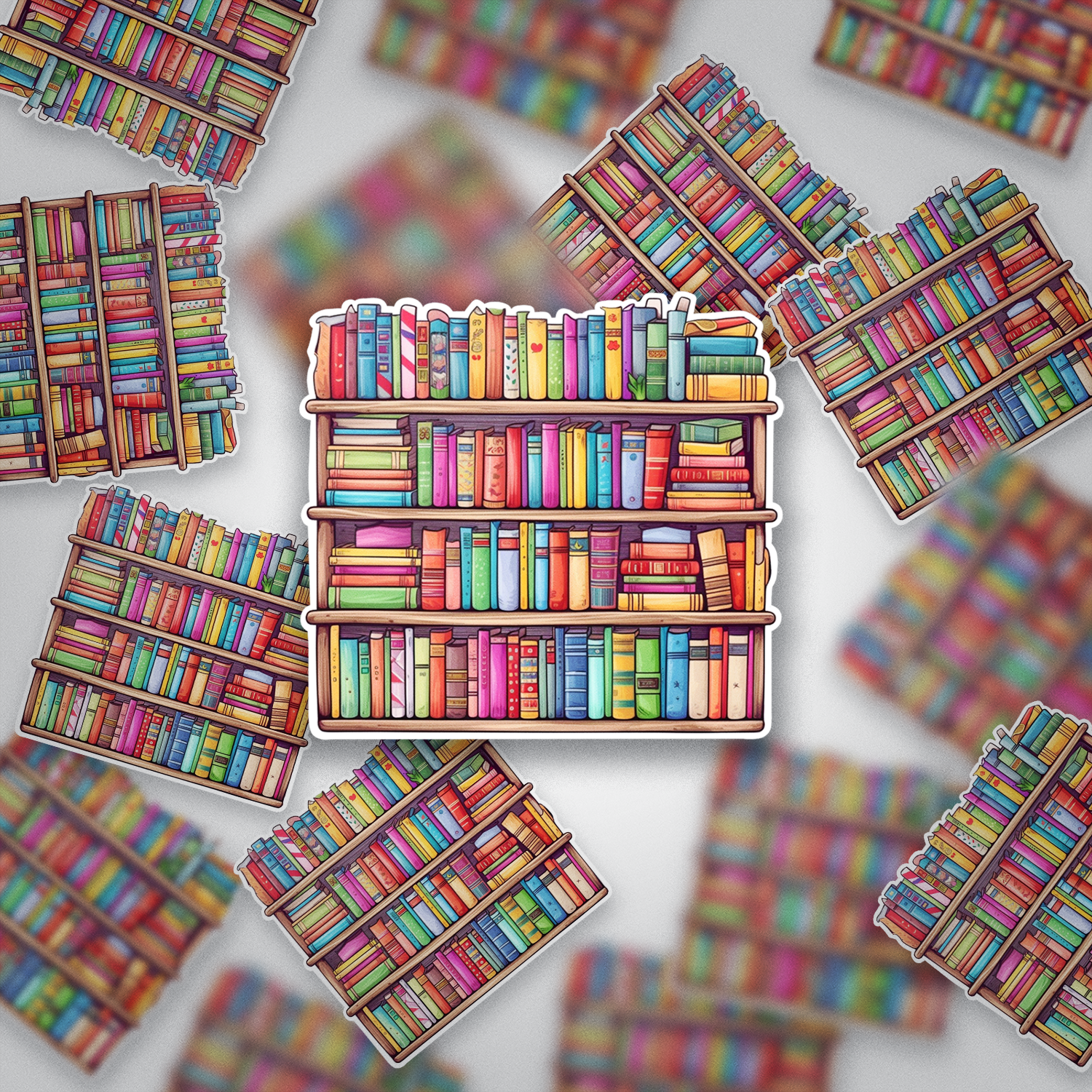 Bookshelf Vinyl Sticker – Rainbow Book Lover Gift, Colorful Book Aesthetic, Glossy Sticker for Readers, Bookish Laptop & Journal Decal