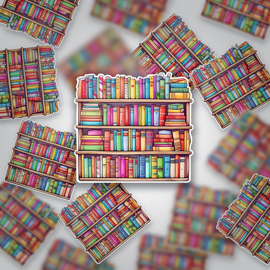 Bookshelf Vinyl Sticker – Rainbow Book Lover Gift, Colorful Book Aesthetic, Glossy Sticker for Readers, Bookish Laptop & Journal Decal