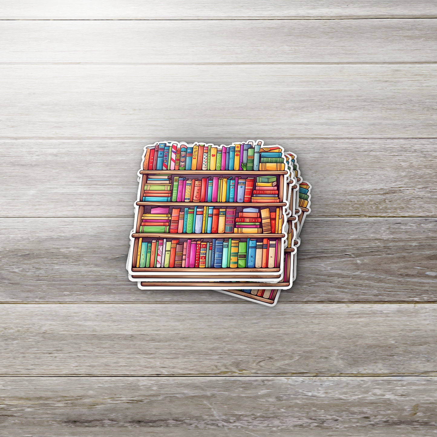 Bookshelf Vinyl Sticker – Rainbow Book Lover Gift, Colorful Book Aesthetic, Glossy Sticker for Readers, Bookish Laptop & Journal Decal