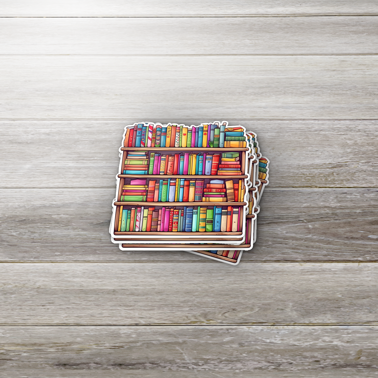 Bookshelf Vinyl Sticker – Rainbow Book Lover Gift, Colorful Book Aesthetic, Glossy Sticker for Readers, Bookish Laptop & Journal Decal