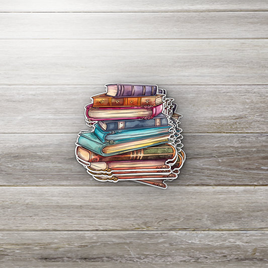 Colorful Book Stack Sticker – Vintage Library Vinyl Decal for Book Lovers, Reading Journals, Librarians & BookTok Aesthetic