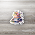 Floral Book Stack Sticker – Aesthetic Book Lover Vinyl Sticker, Watercolor Bookish Gift, BookTok Sticker for Journal, Kindle, or Laptop