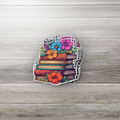 Floral Book Stack Sticker – Colorful Vinyl Sticker for Book Lovers, Journals, Kindles & Laptops