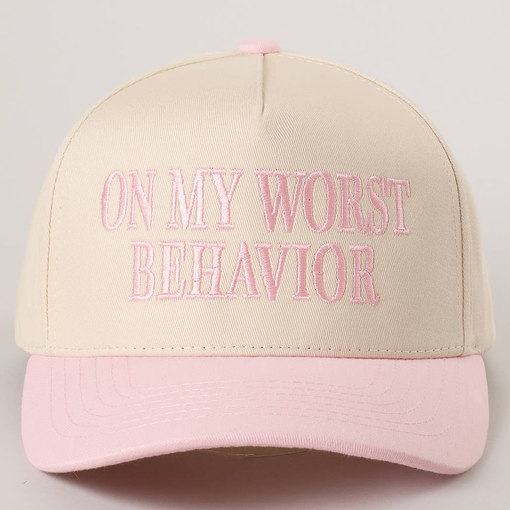 Embroidered “On My Worst Behavior” Hat • Funny Statement Trucker Hat • Trendy Two-Tone Cap