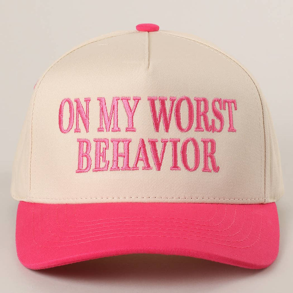 Embroidered “On My Worst Behavior” Hat • Funny Statement Trucker Hat • Trendy Two-Tone Cap