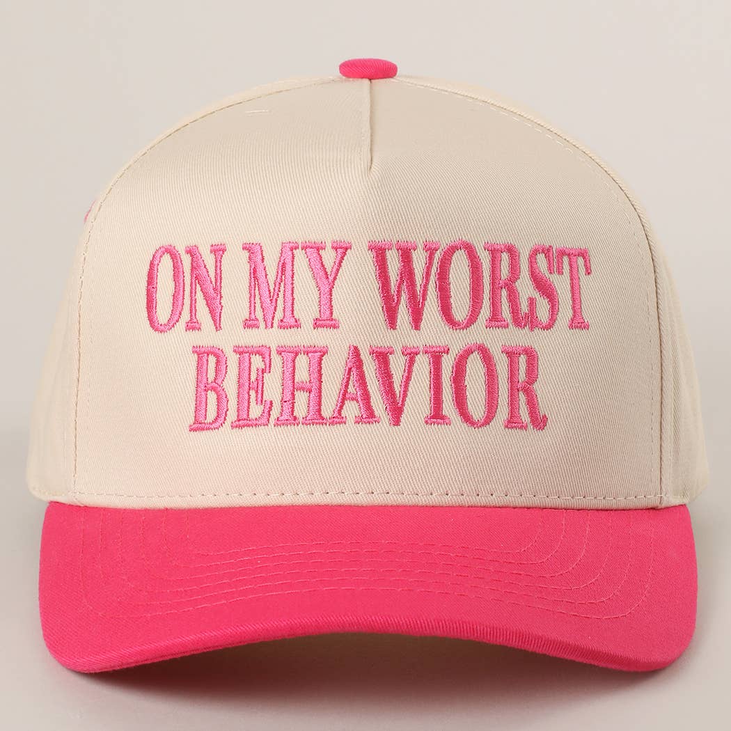 Embroidered “On My Worst Behavior” Hat • Funny Statement Trucker Hat • Trendy Two-Tone Cap