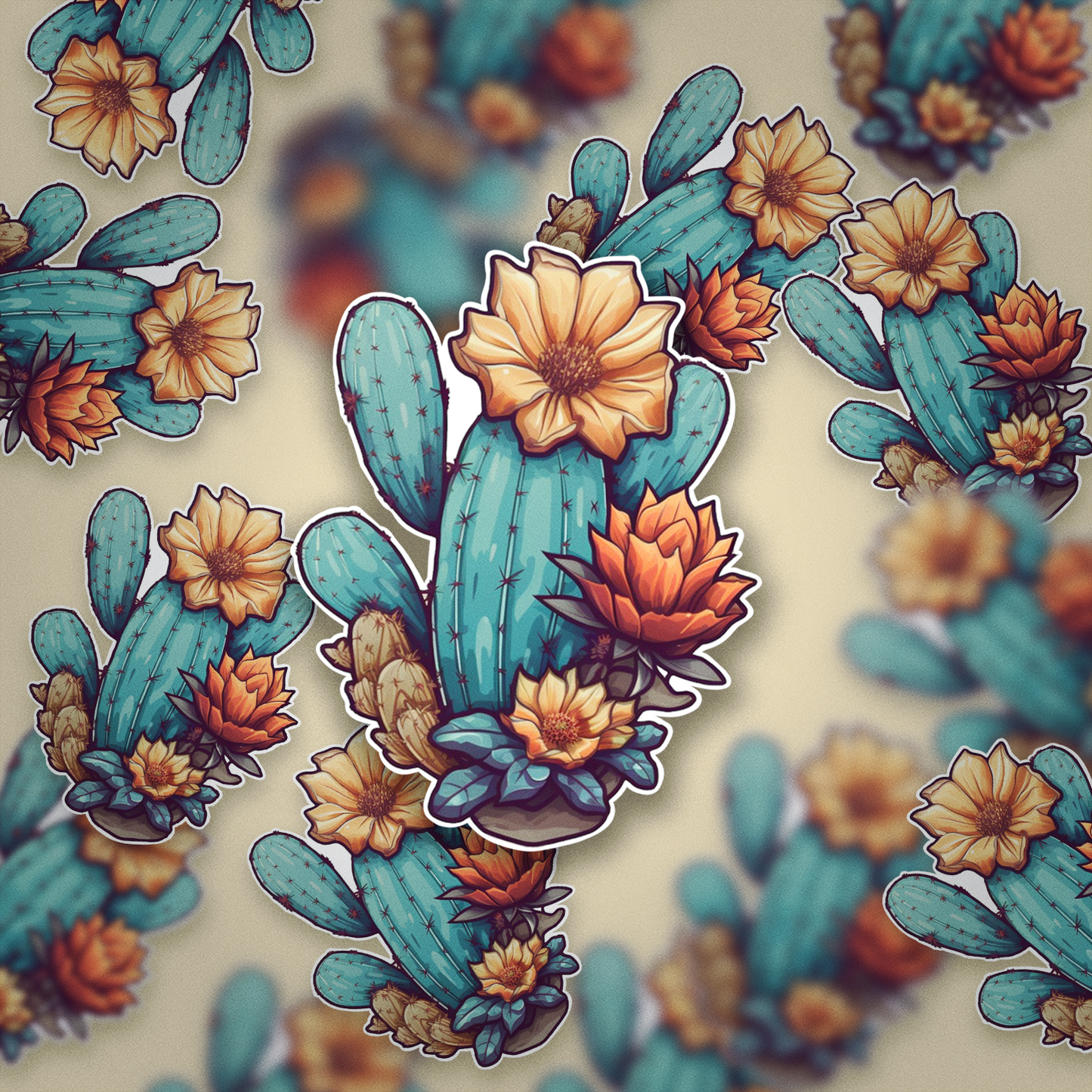 Desert Bloom Cactus Sticker – Succulent Floral Vinyl Sticker for Water Bottles & Laptops