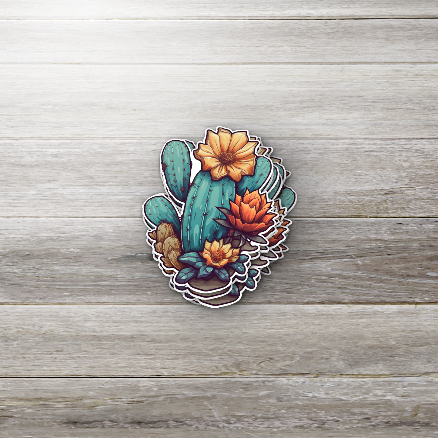 Desert Bloom Cactus Sticker – Succulent Floral Vinyl Sticker for Water Bottles & Laptops