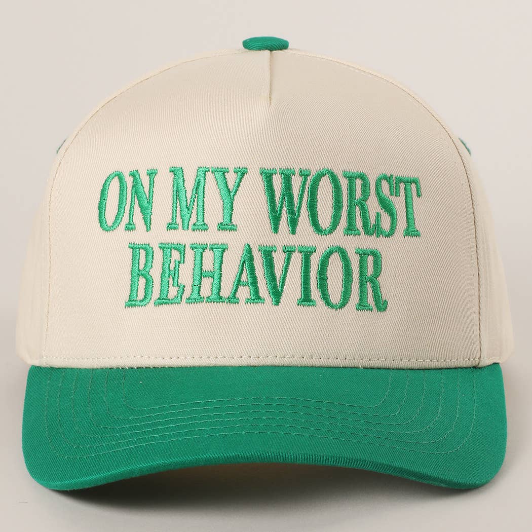 Embroidered “On My Worst Behavior” Hat • Funny Statement Trucker Hat • Trendy Two-Tone Cap