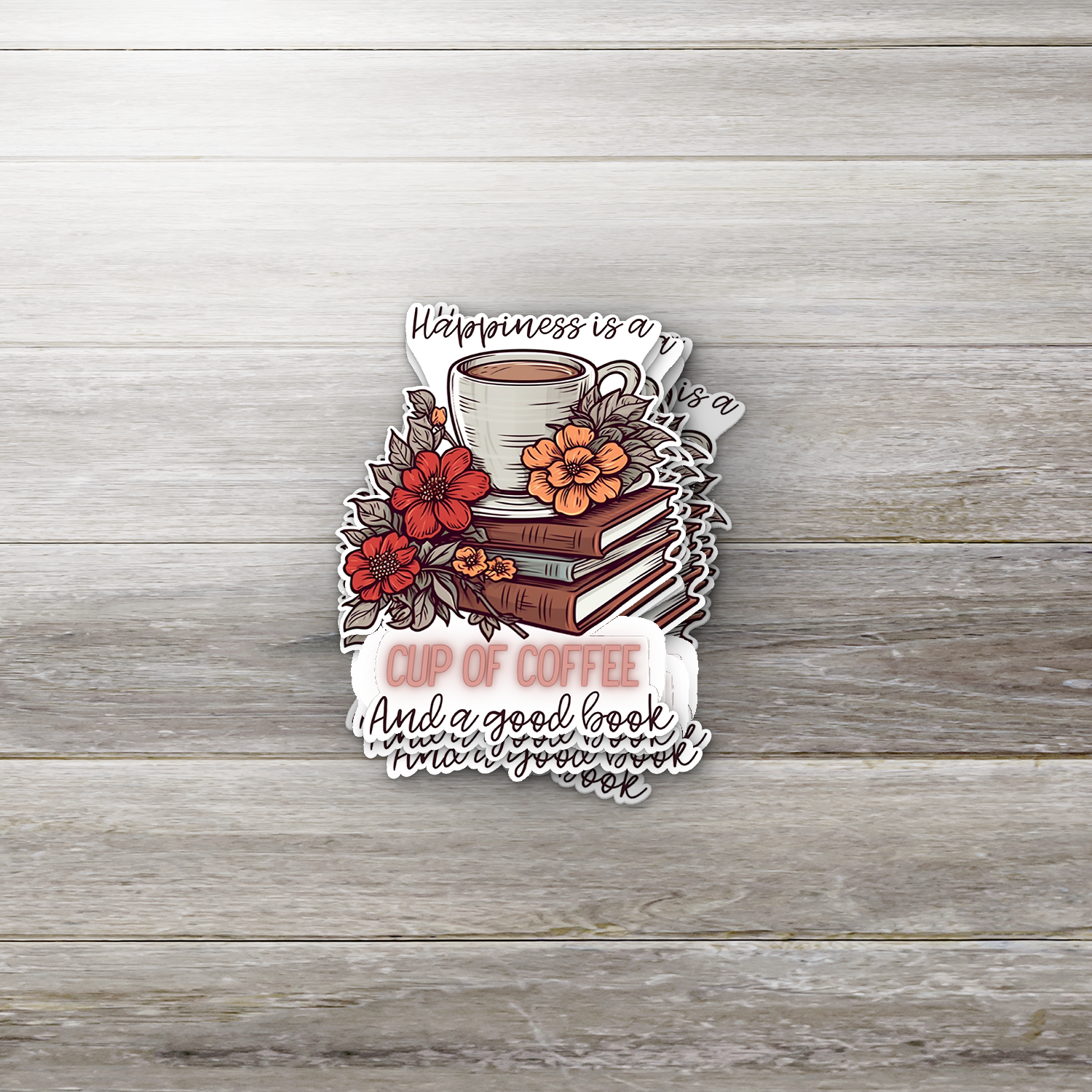 Happiness is Coffee and Books Sticker – Cozy Book Lover Gift, Waterproof Vinyl Decal