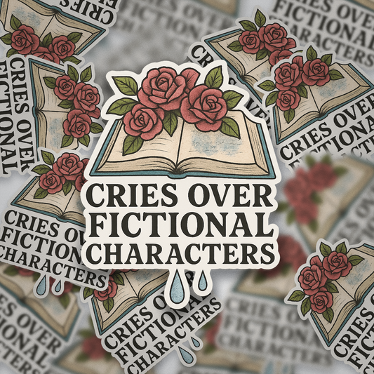 Cries Over Fictional Characters Sticker | Bookish Vinyl Waterproof Sticker | Emotional Reader Gift for Romance & Fantasy Lovers
