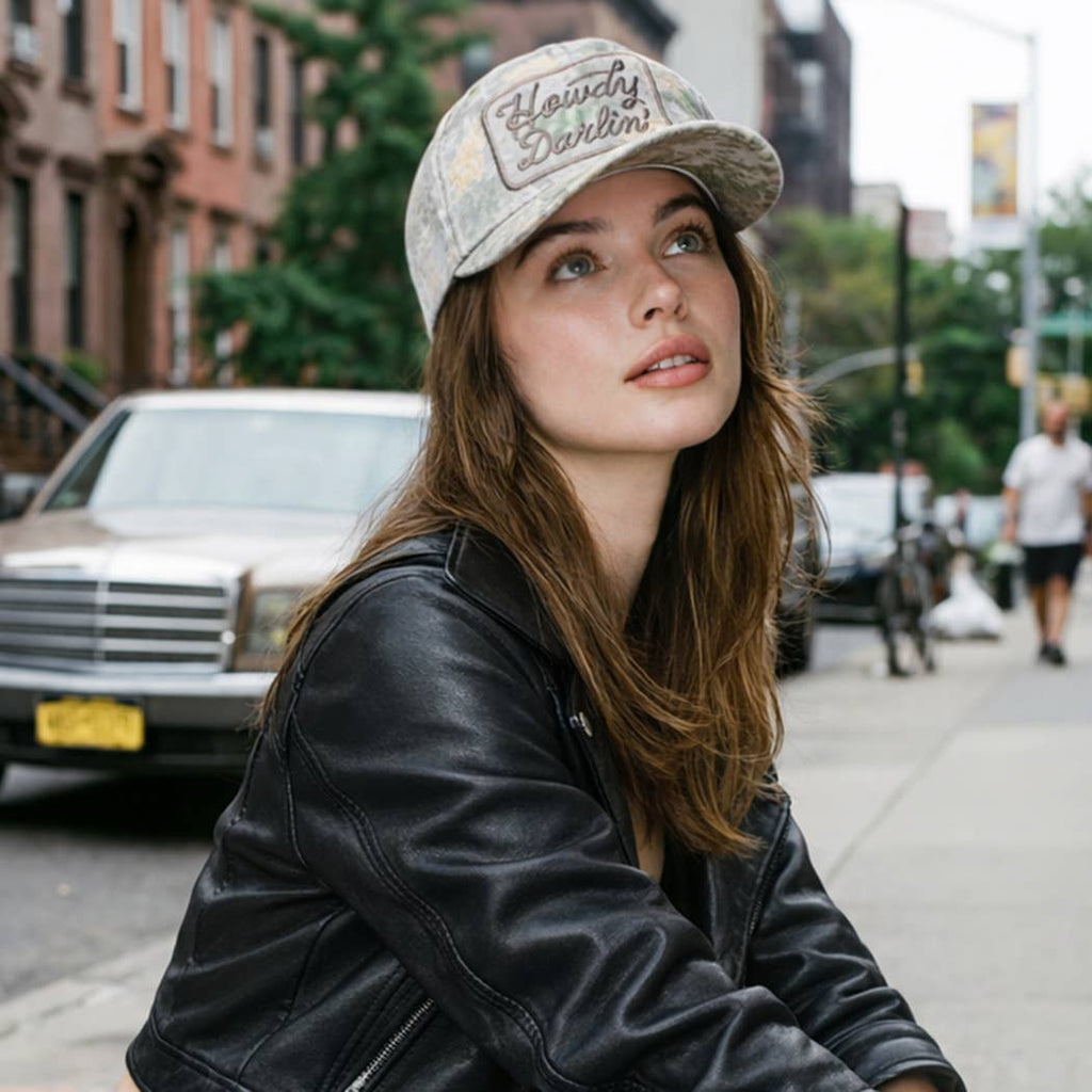 Howdy Darlin' Camo Trucker Hat • Western Patch Hat • Southern Cowgirl Baseball Cap • Country Concert Hat