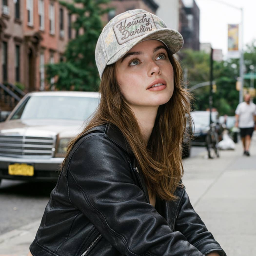 Howdy Darlin' Camo Trucker Hat • Western Patch Hat • Southern Cowgirl Baseball Cap • Country Concert Hat
