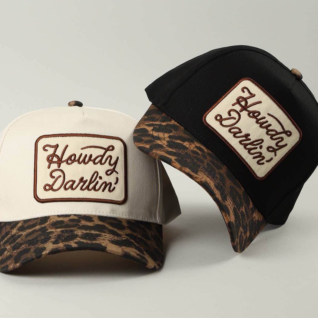 Howdy Darlin’ Hat • Western Trucker Hat • Cowgirl Hat • Leopard Brim Hat • Country Girl Cap • Southern Style Hat
