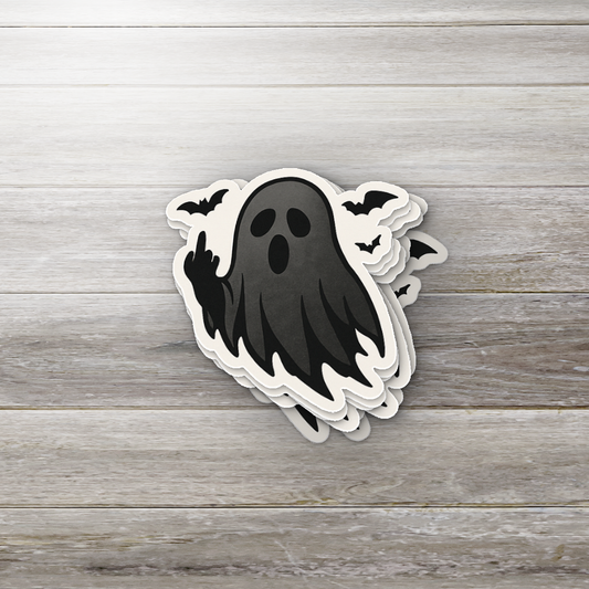 Dark Ghost Flipping the Bird | Gothic Halloween Vinyl Sticker | Glossy Finish