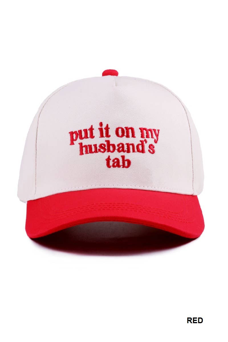 “Put It On My Husband’s Tab” Hat • Funny Trucker Hat • Sassy Wife Hat • Girls Night Hat • Relatable Humor Cap