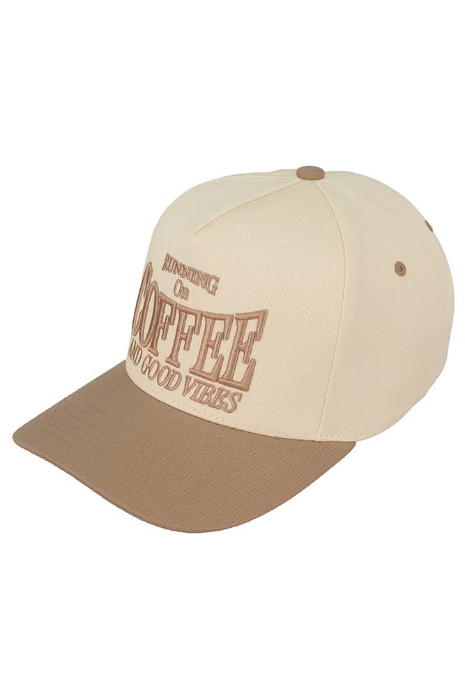 “Running on Coffee & Good Vibes” Embroidered Hat • Cute Trucker Hat • Aesthetic Coffee Lover Cap
