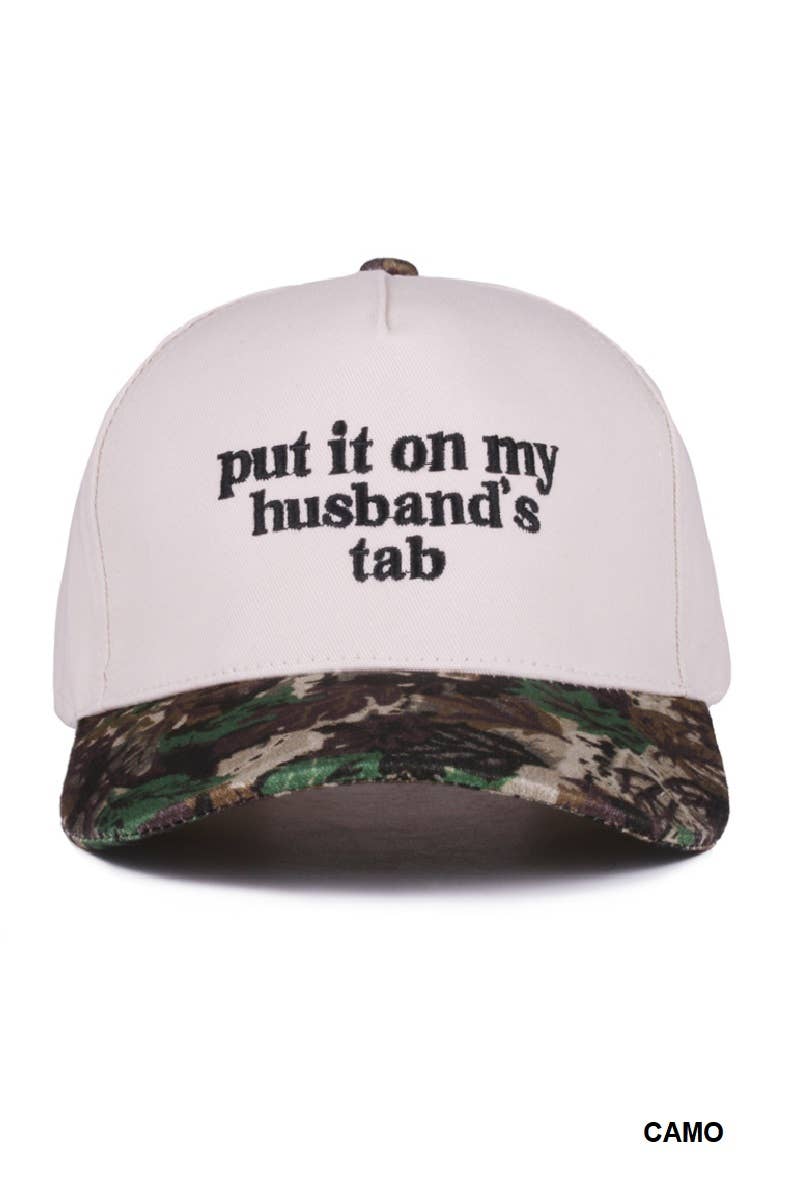 “Put It On My Husband’s Tab” Hat • Funny Trucker Hat • Sassy Wife Hat • Girls Night Hat • Relatable Humor Cap