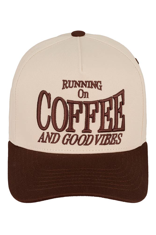 “Running on Coffee & Good Vibes” Embroidered Hat • Cute Trucker Hat • Aesthetic Coffee Lover Cap