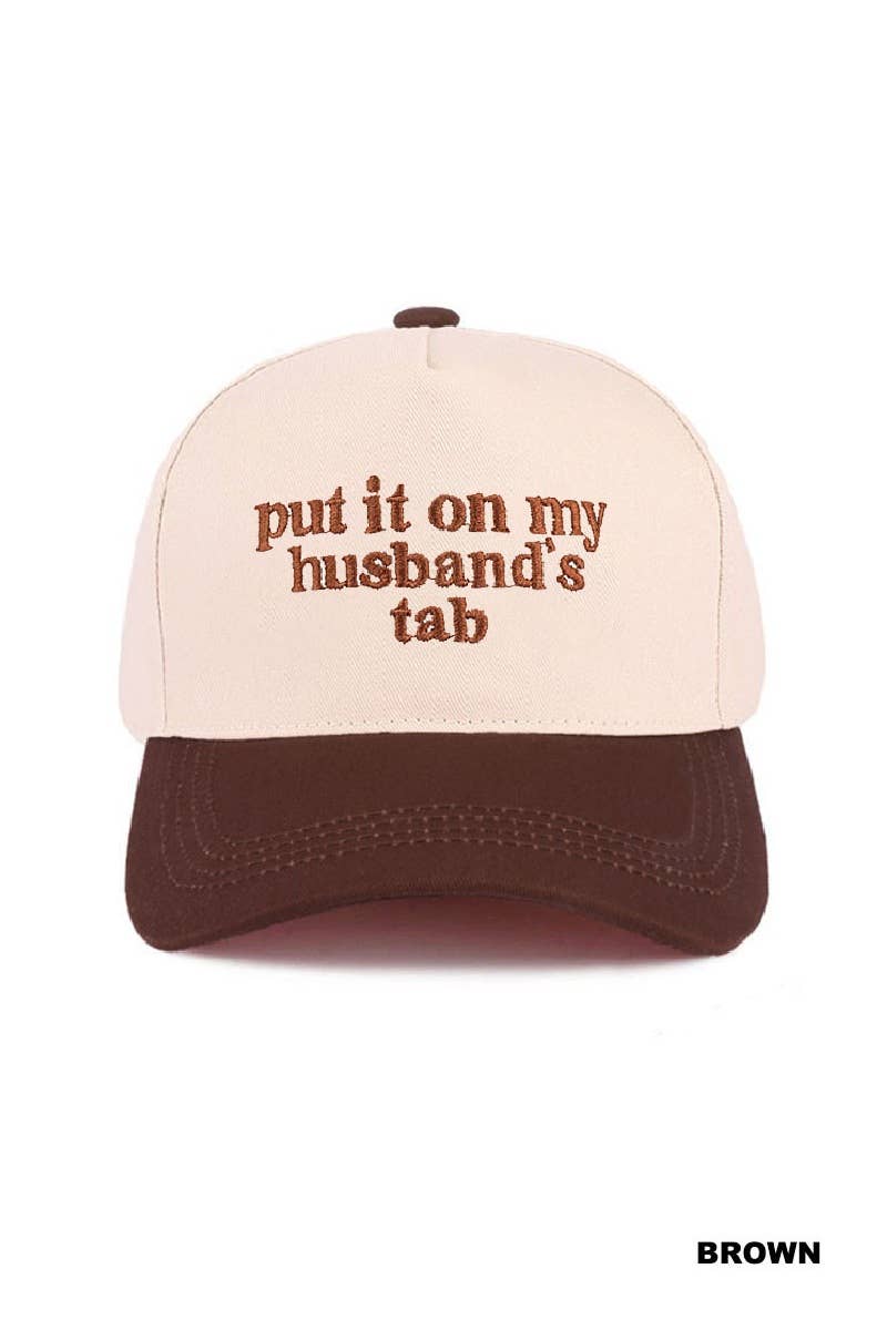 “Put It On My Husband’s Tab” Hat • Funny Trucker Hat • Sassy Wife Hat • Girls Night Hat • Relatable Humor Cap