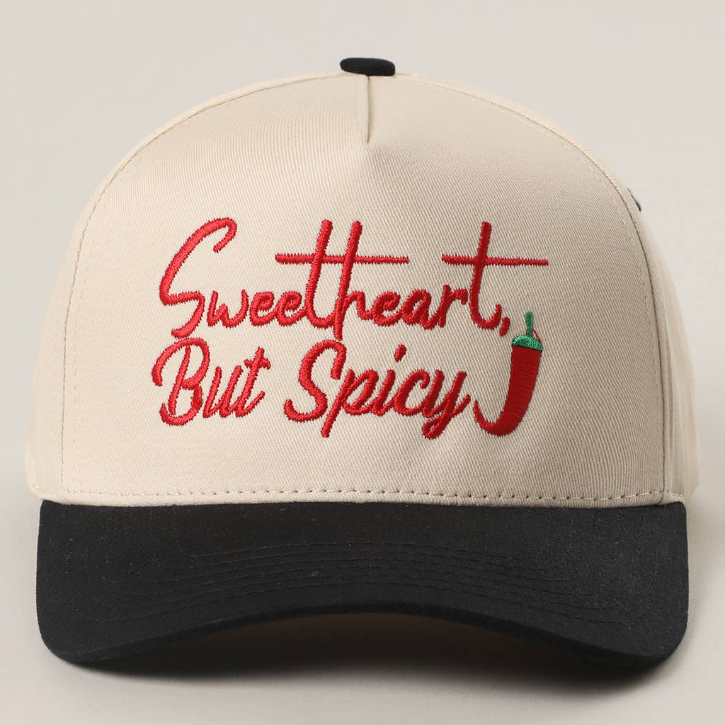 Embroidered “Sweetheart But Spicy” Hat • Leopard Brim Trucker Hat • Cute Western Statement Cap