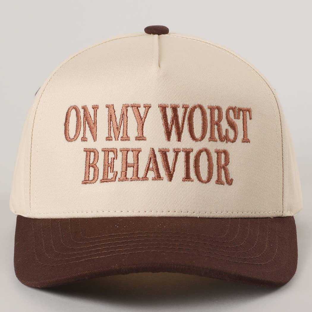Embroidered “On My Worst Behavior” Hat • Funny Statement Trucker Hat • Trendy Two-Tone Cap