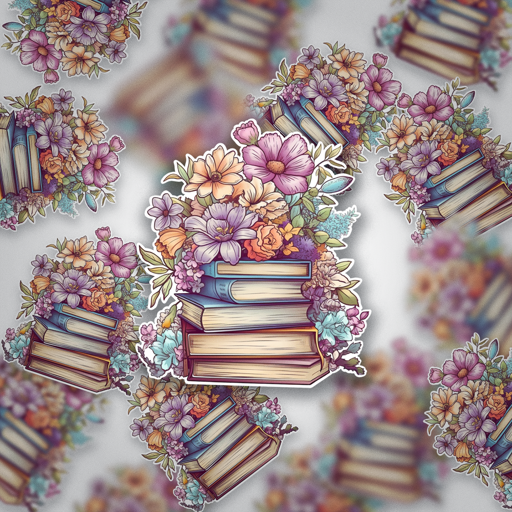Floral Book Stack Sticker – Aesthetic Book Lover Vinyl Sticker for Readers & Journals