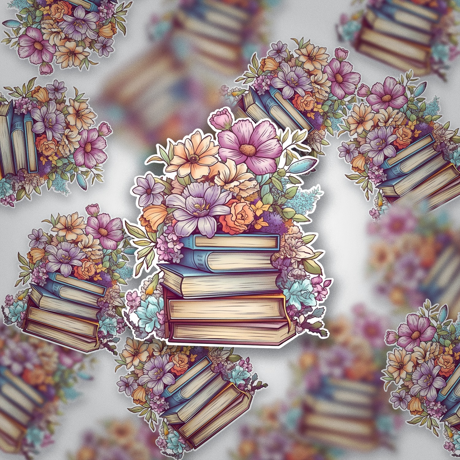 Floral Book Stack Sticker – Aesthetic Book Lover Vinyl Sticker for Readers & Journals