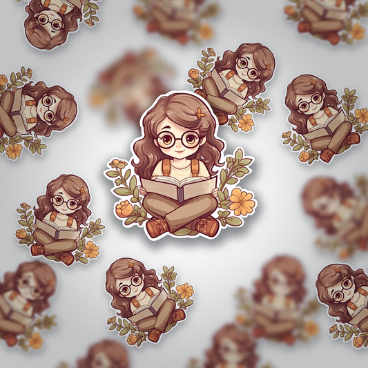 Cozy Bookish Girl Sticker – Autumn Reader Vinyl Decal for Kindle, Journal, or Laptop
