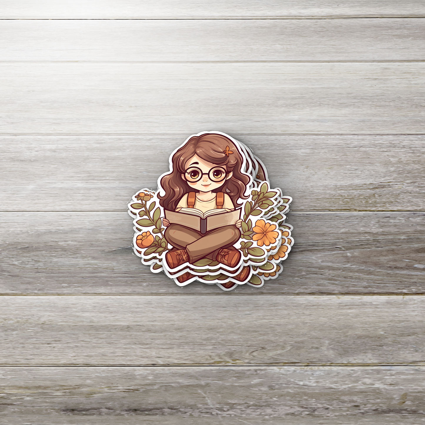 Cozy Bookish Girl Sticker – Autumn Reader Vinyl Decal for Kindle, Journal, or Laptop