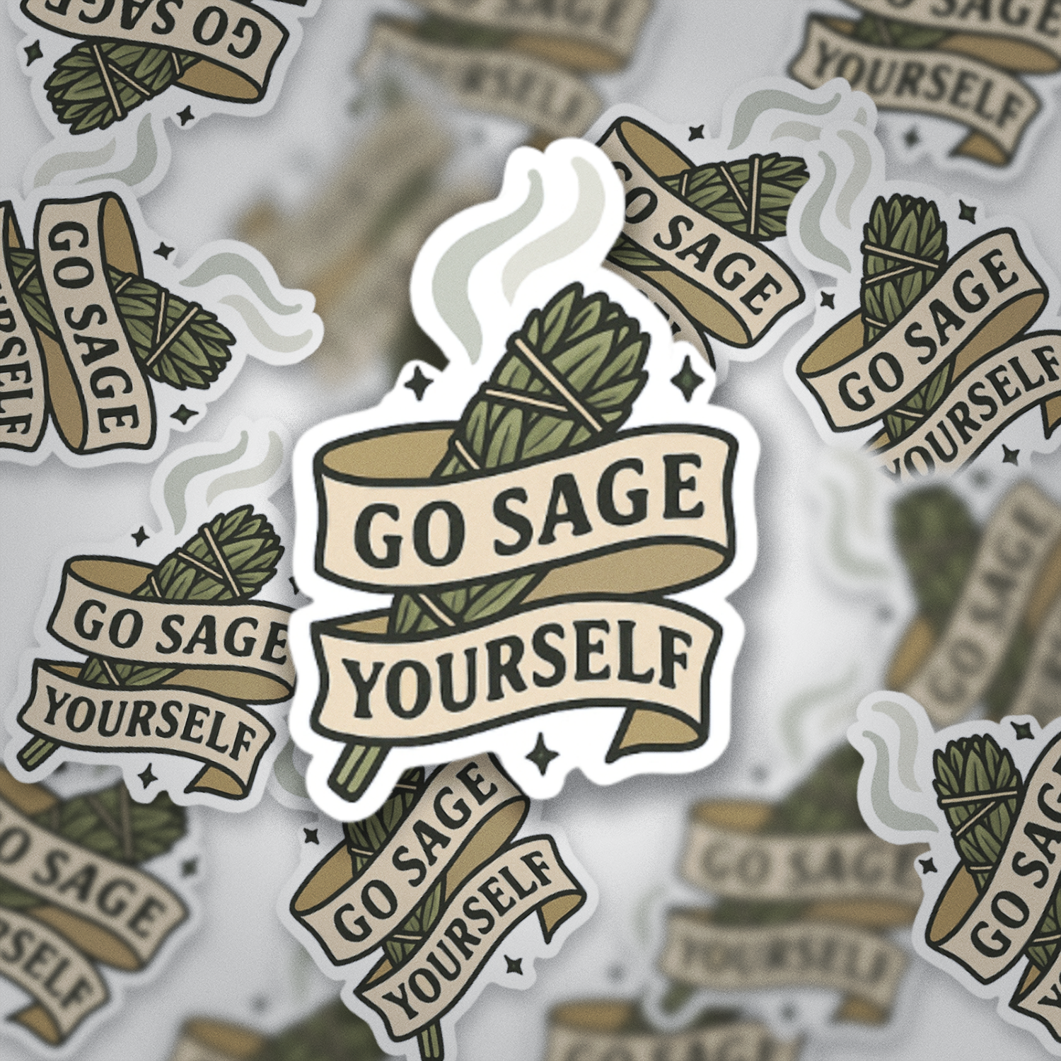 Go Sage Yourself Sticker | Witchy Vinyl Waterproof Sticker | Funny Spiritual Gift for Energy Cleansing & Protection