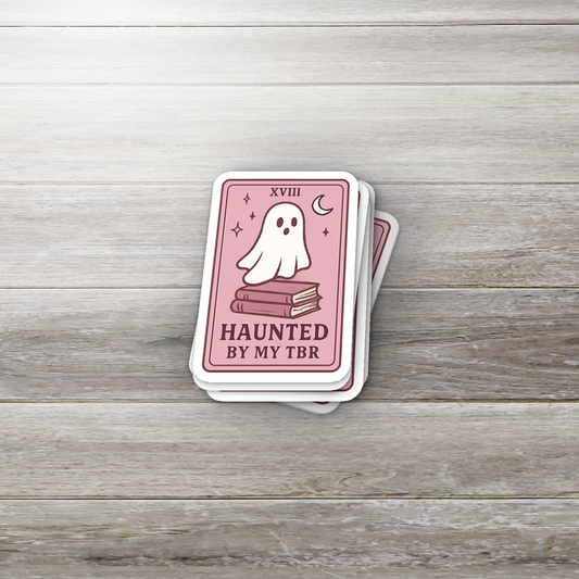Haunted by My TBR Sticker | Cute Bookish Ghost Vinyl Waterproof Sticker | Halloween Reading Gift for Book Lovers