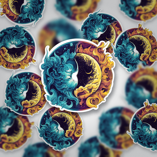 Sun & Moon Cosmic Yin Yang Sticker – Mystical Celestial Vinyl for Journals, Laptops, Water Bottles, and More