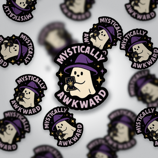 Mystically Awkward | Witchy Ghost Sticker | Spiritual Humor Vinyl Decal | Halloween Witchcore Gift