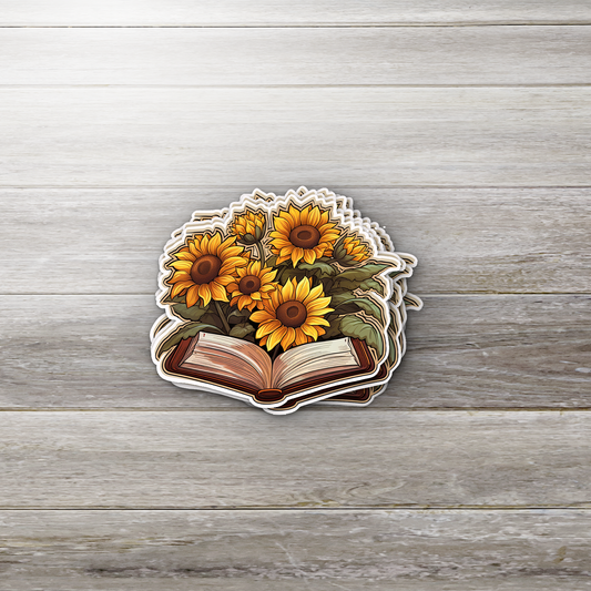 Sunflower Book Sticker – Bright Floral Vinyl Decal for Book Lovers, Journals, Water Bottles & Kindle, Cottagecore Aesthetic
