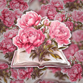 Peony Book Sticker – Romantic Open Book with Peonies Vinyl Decal, Book Lover Floral Sticker, Aesthetic Reading Gift