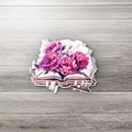Floral Book Sticker – Pink Peony Book Aesthetic, Bookish Vinyl Sticker, Romantic Reader Gift, Open Book Decal, Pretty Reading Sticker, Book Lover Accessory