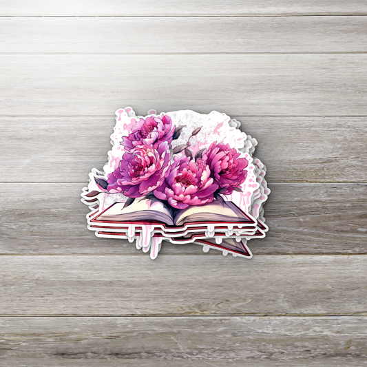 Floral Book Sticker – Pink Peony Book Aesthetic, Bookish Vinyl Sticker, Romantic Reader Gift, Open Book Decal, Pretty Reading Sticker, Book Lover Accessory