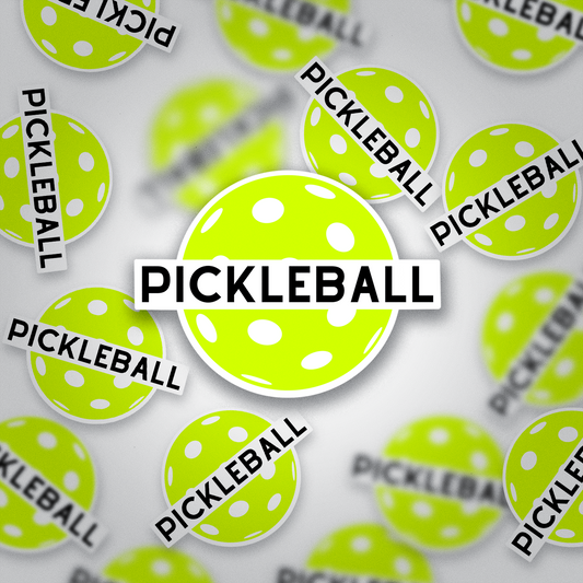 Pickleball Ball Vinyl Sticker – Glossy Lime Green Sports Decal with Bold Typography