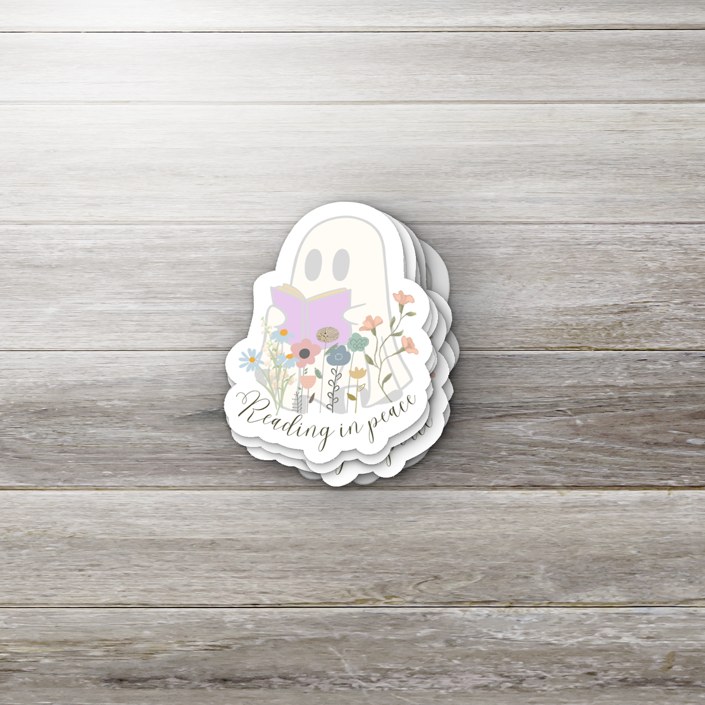 Reading in Peace Ghost Sticker – Cute Spooky Bookish Vinyl Sticker for Readers, Cozy Goth Ghost Aesthetic, Halloween Book Lover Gift