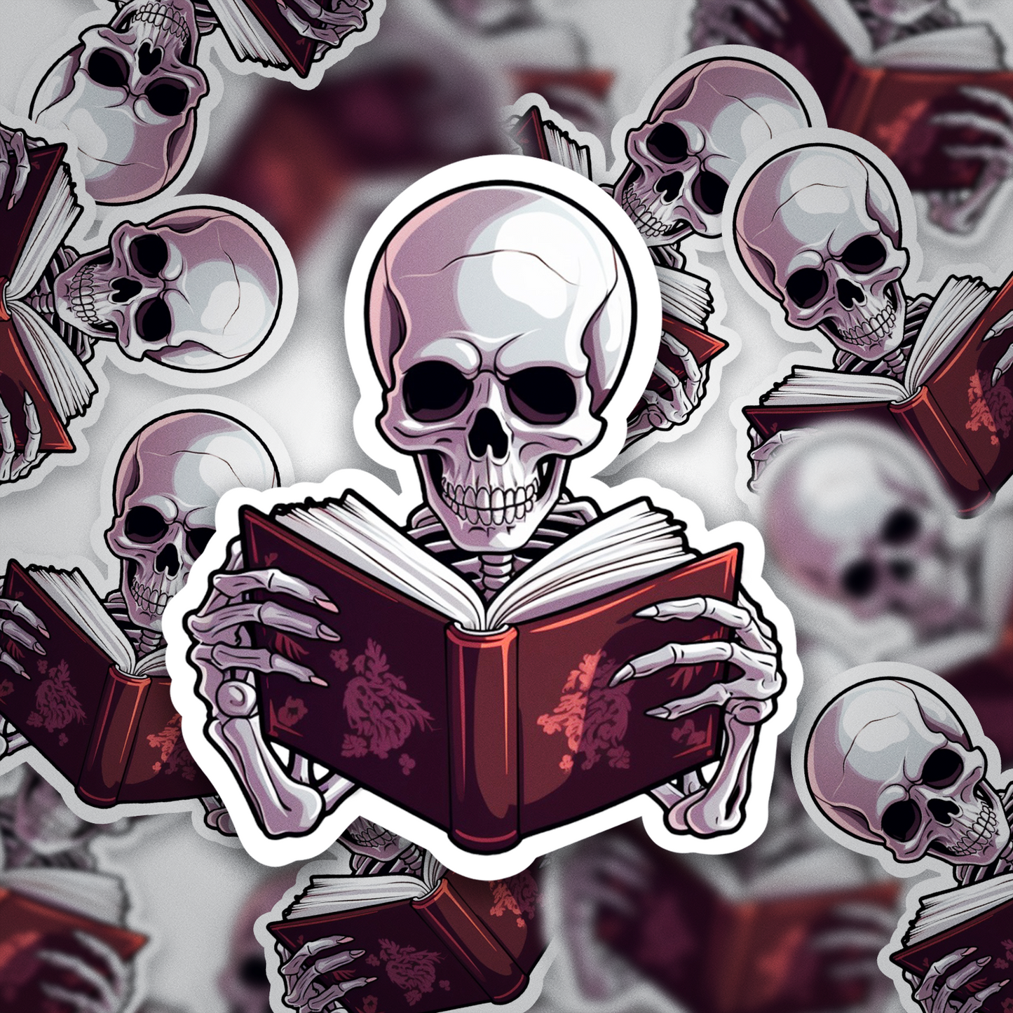 Skeleton Reading Sticker – Funny Gothic Book Lover Sticker, Dark Academia Vinyl Decal, Halloween Bookish Gift, Spooky Reader Sticker for Kindle or Water Bottle