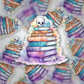 Pastel Skull & Book Stack Sticker – Dark Academia Vinyl Sticker for Book Lovers, Fantasy & Gothic Aesthetic Decal, Creepy Cute Reader Gift