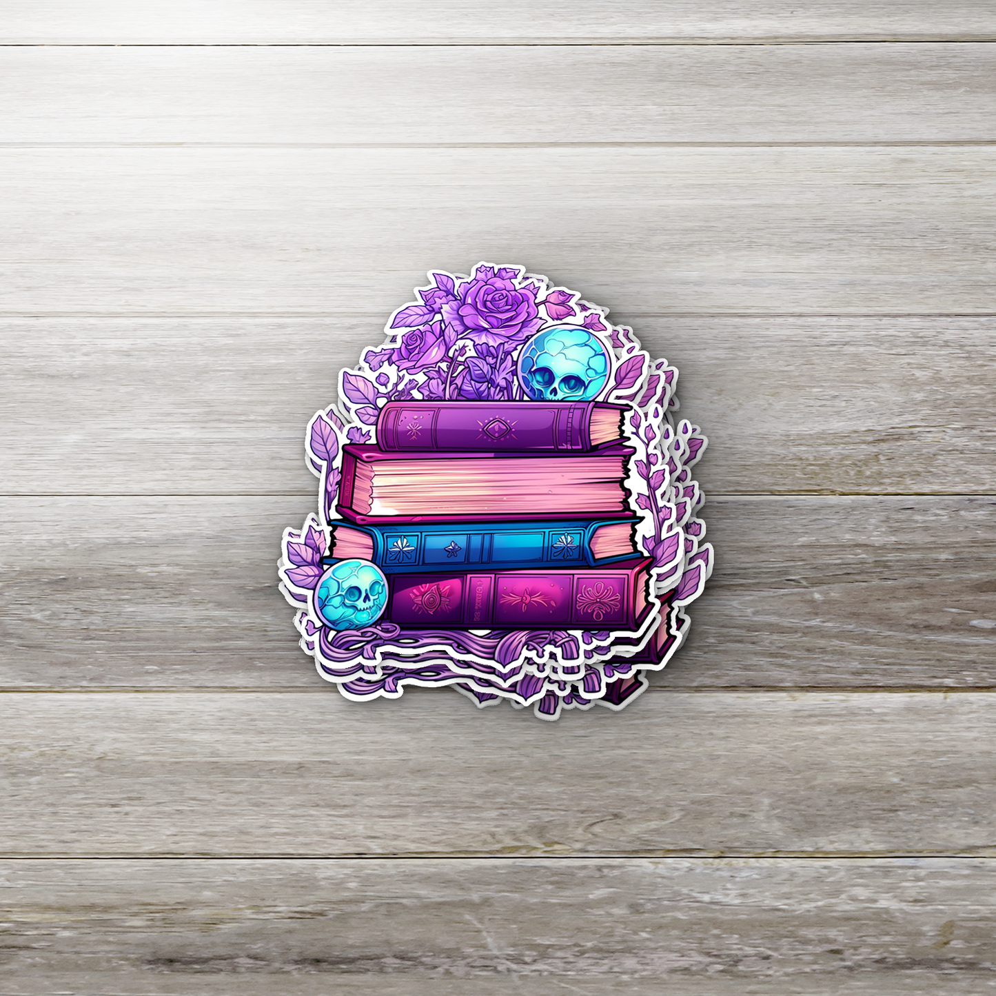 Skull Book Stack Sticker – Dark Academia Vinyl Sticker, Witchy Book Lover Gift, Gothic Books Aesthetic, Spooky Reading Sticker, Fantasy Book Sticker