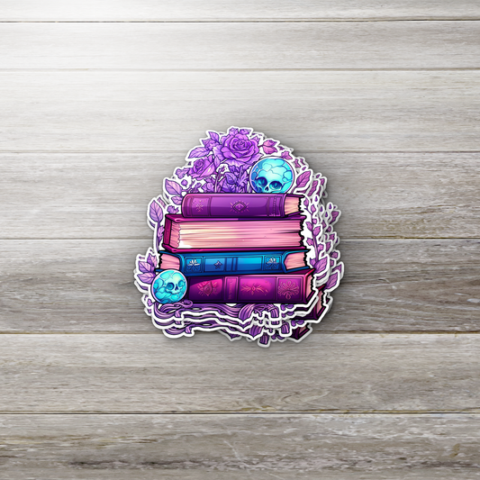 Skull Book Stack Sticker – Dark Academia Vinyl Sticker, Witchy Book Lover Gift, Gothic Books Aesthetic, Spooky Reading Sticker, Fantasy Book Sticker